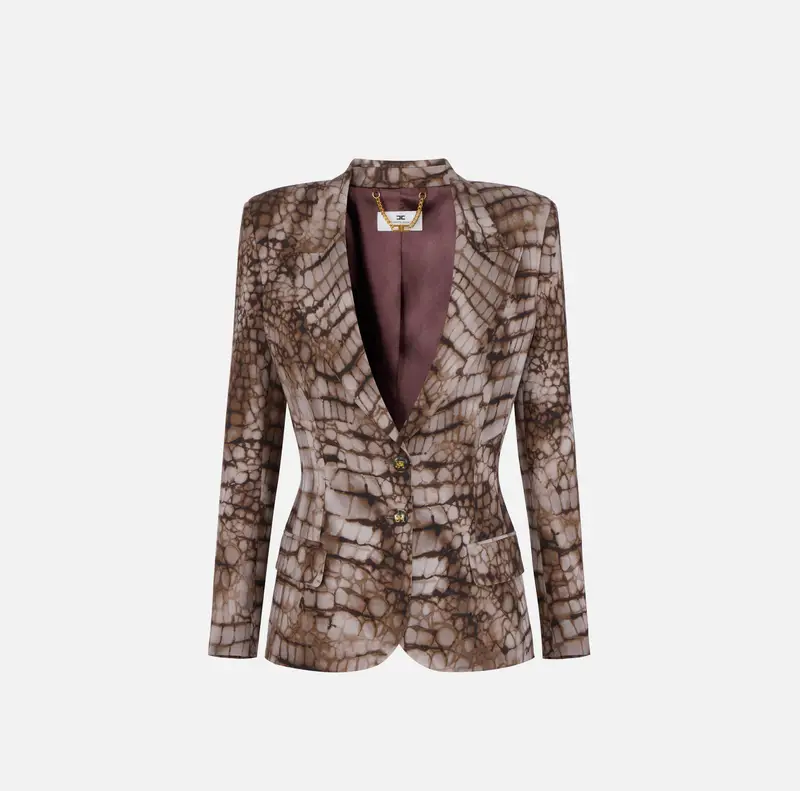 Giacca in crêpe con stampa alligatore
