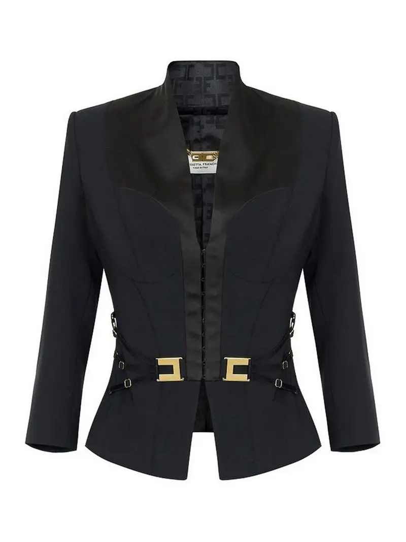 Giacca in crepe e raso stretch Nero