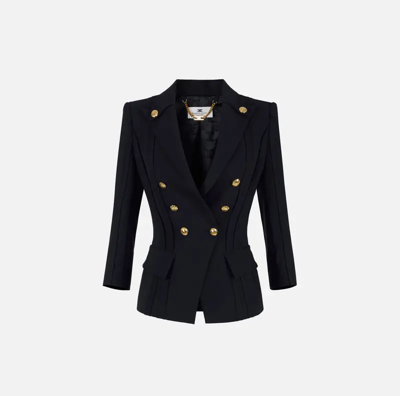 Giacca in doppio crêpe stretch con motivi a taglio vivo