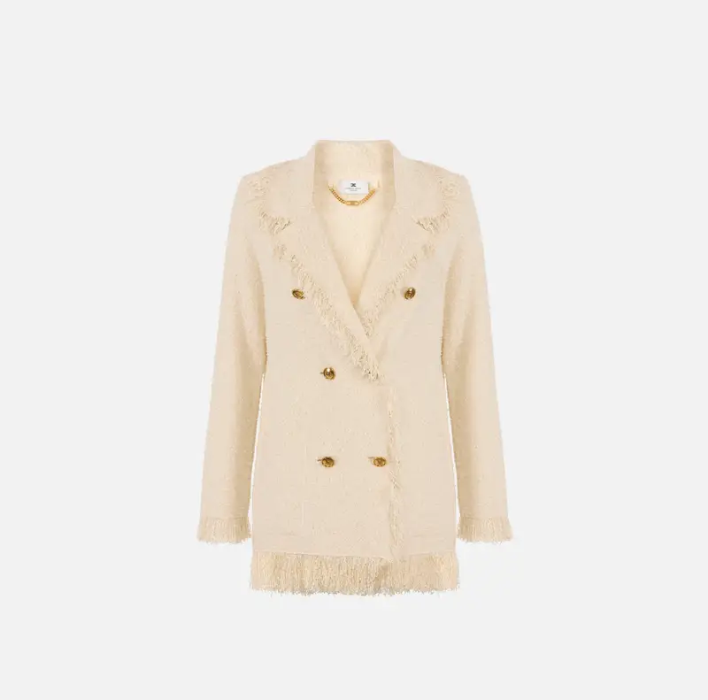 Giacca in maglia bouclé con frange