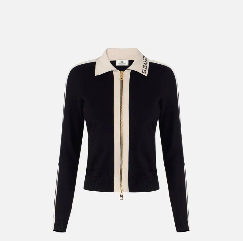 Giacca in maglia con bande in viscosa lucida