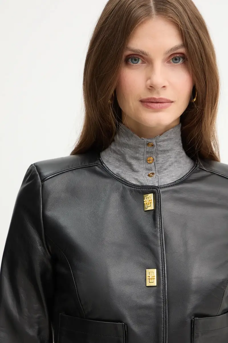 giacca in pelle Nero miniatura 4