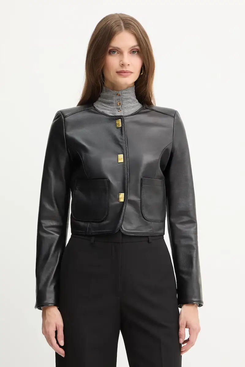 giacca in pelle Nero