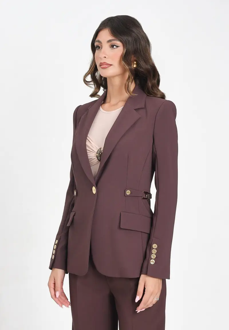 ELISABETTA FRANCHI Giacca monopetto bordeaux da donna con dettagli gioiello