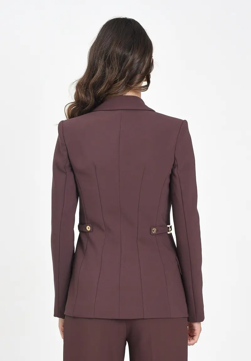 ELISABETTA FRANCHI Giacca monopetto bordeaux da donna con dettagli gioiello miniatura 3