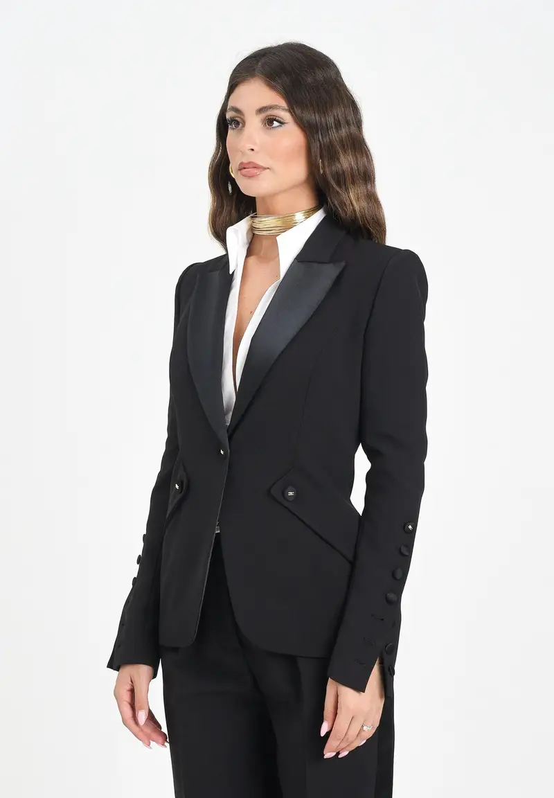 ELISABETTA FRANCHI Giacca monopetto nera da donna in crêpe leggero