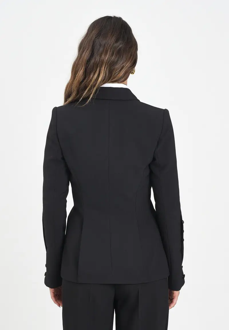 ELISABETTA FRANCHI Giacca monopetto nera da donna in crêpe leggero miniatura 3