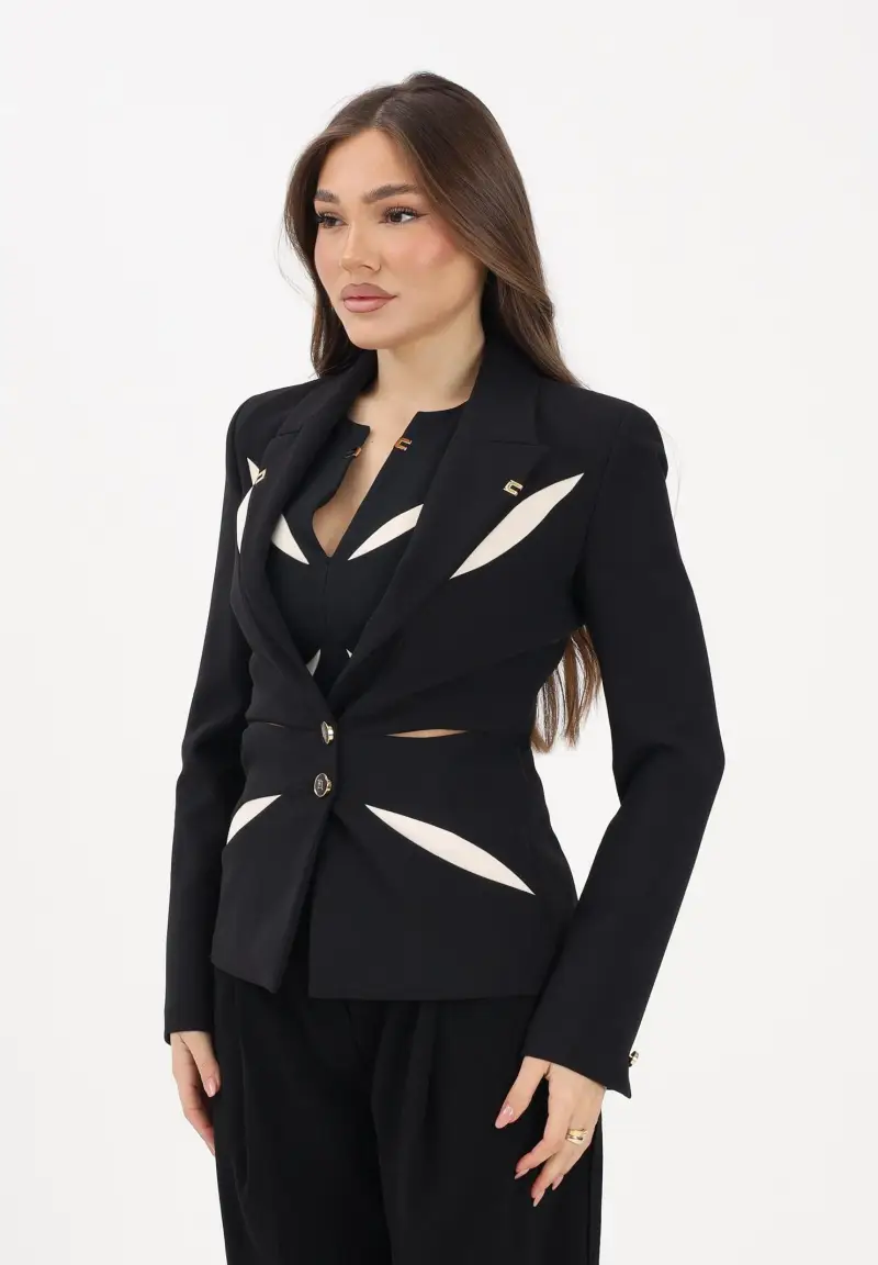 Giacca monopetto nera e burro da donna con cut-out bicolore