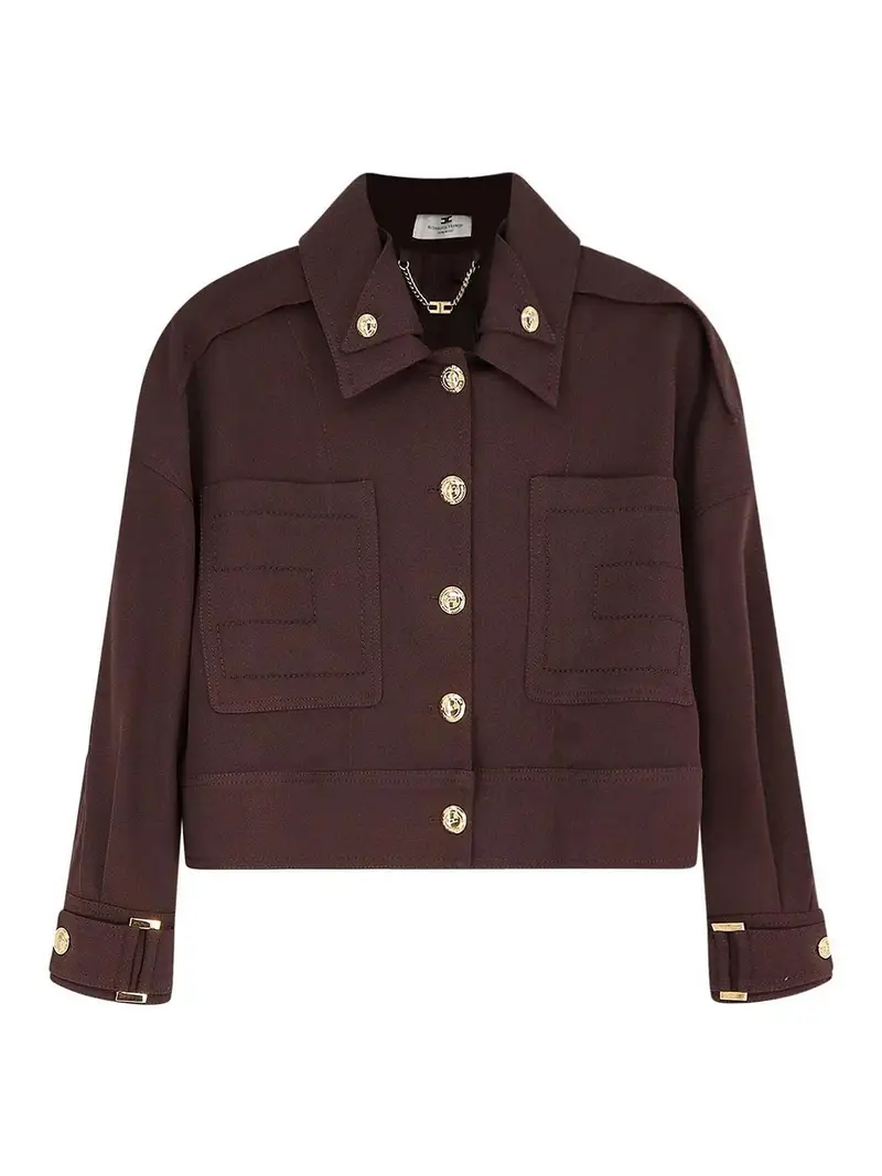 Giubbino Cropped In Viscosa Marrone