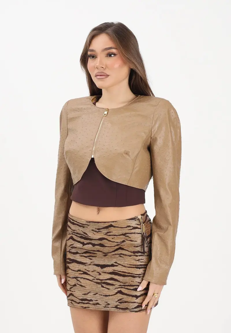 Giubbotto in ecopelle argilla da donna