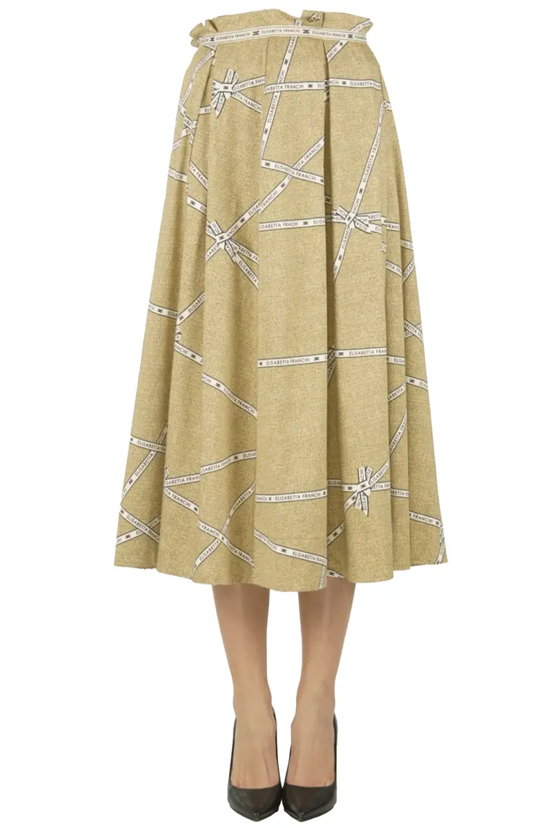 Gonna ampia stampa logo Beige