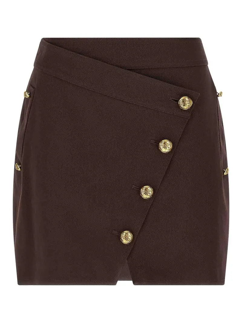 Gonna con bottoni gioiello Marrone