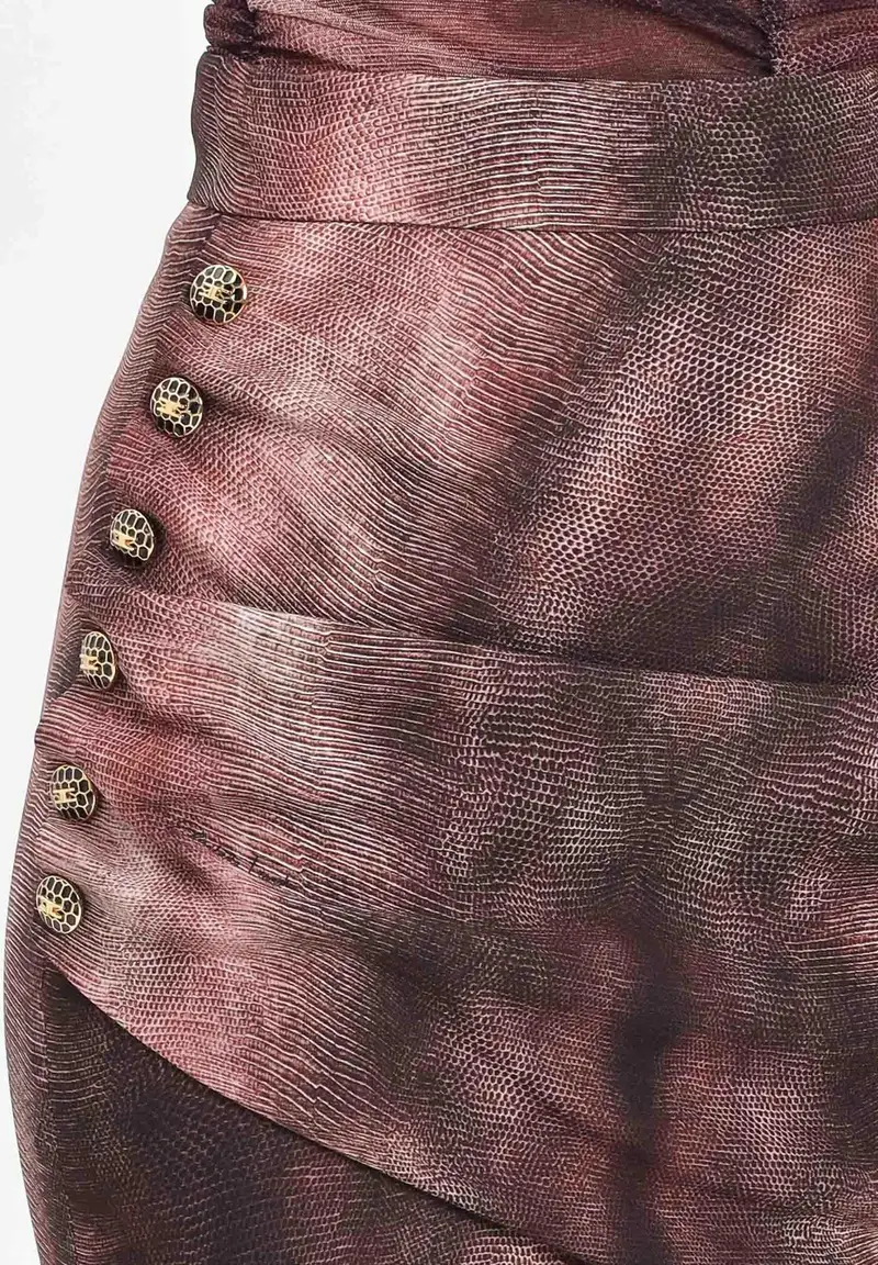 ELISABETTA FRANCHI Gonna corta bordeaux da donna con stampa pitone e bottoni gioiello miniatura 2