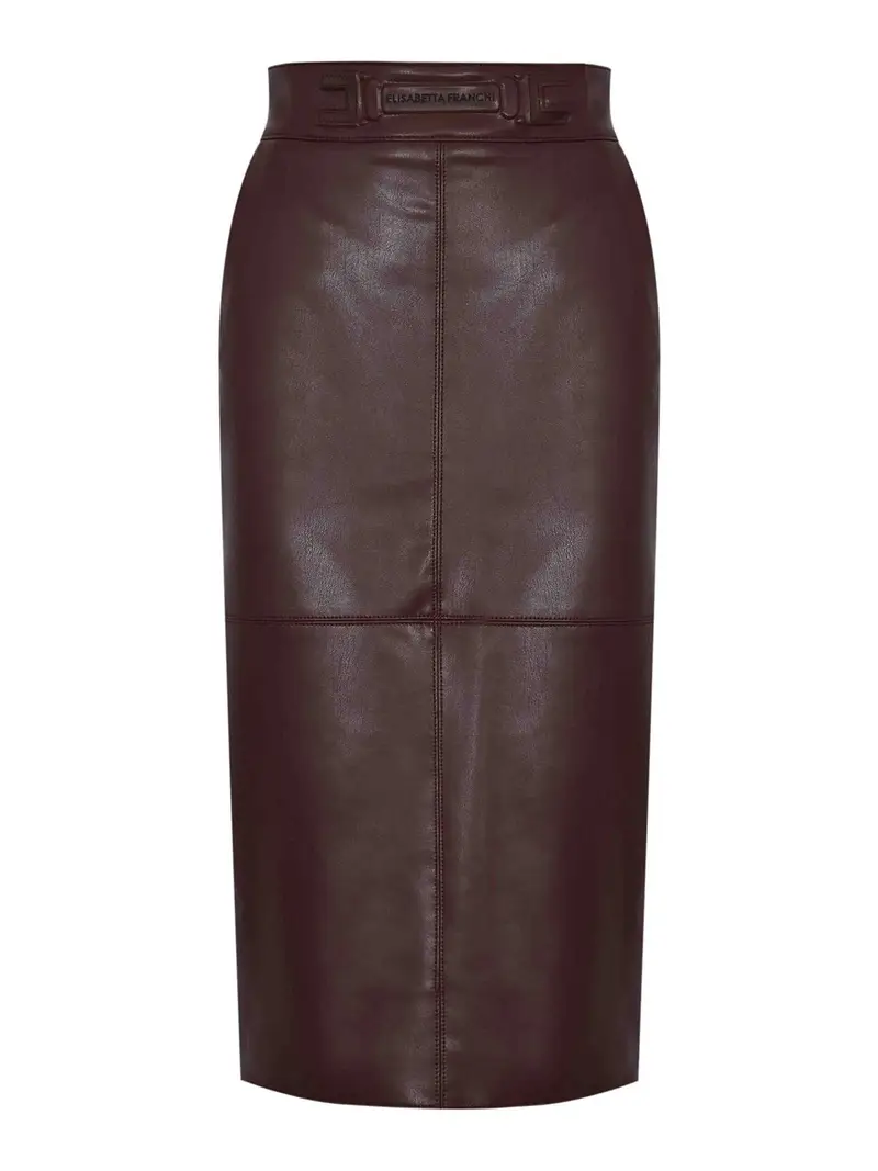 Gonna Effetto Pelle Con Logo Embossed Marrone