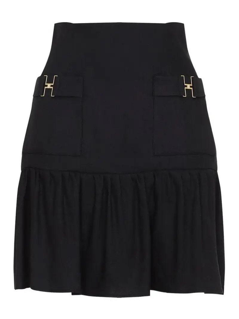 Gonna In Misto Lino Con Dettagli Gioiello Nero