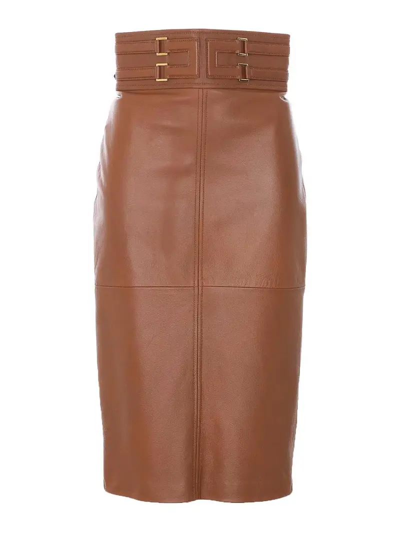 Gonna in pelle marrone