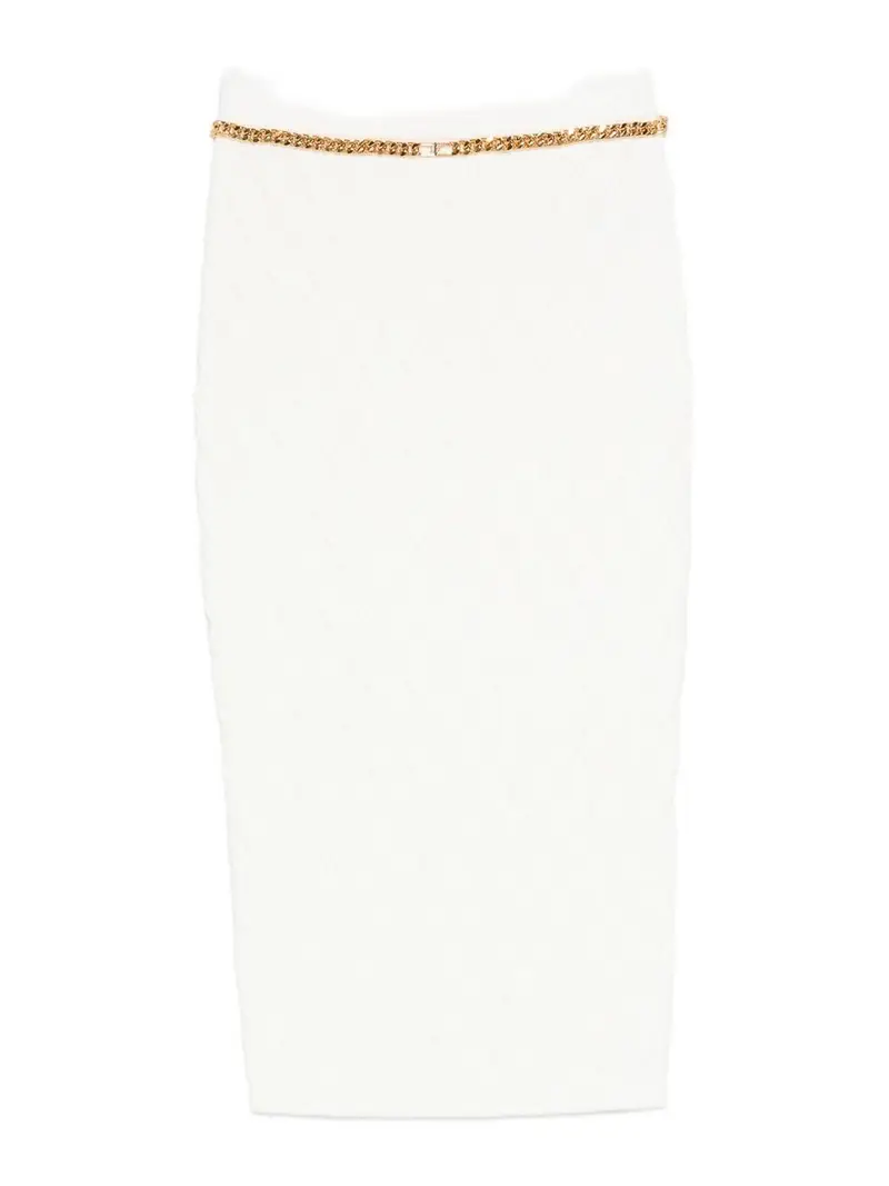 Gonna longuette lavorata a maglia Bianco