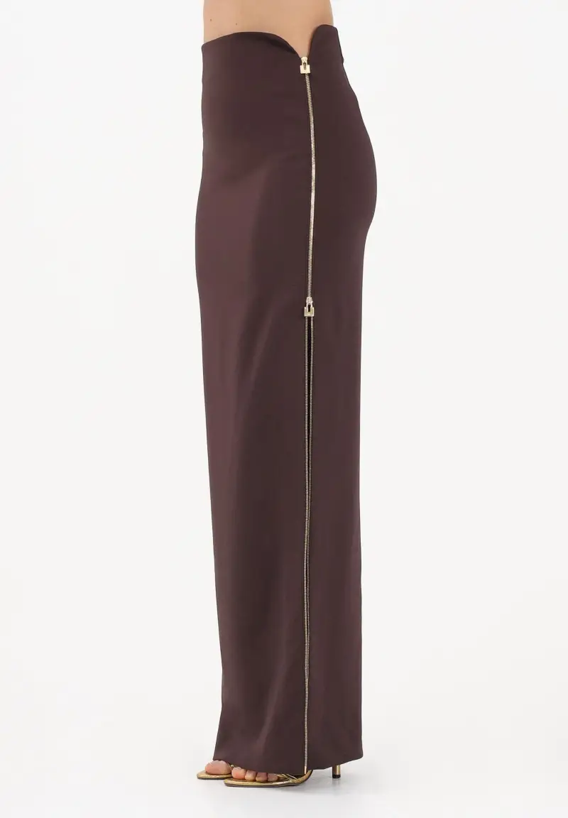 Gonna lunga cacao da donna con zip gioiello