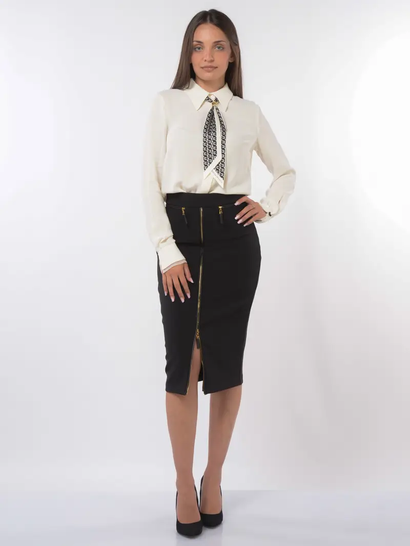 gonna lunga da donna Elisabetta Franchi a matita con zip NERO miniatura 2