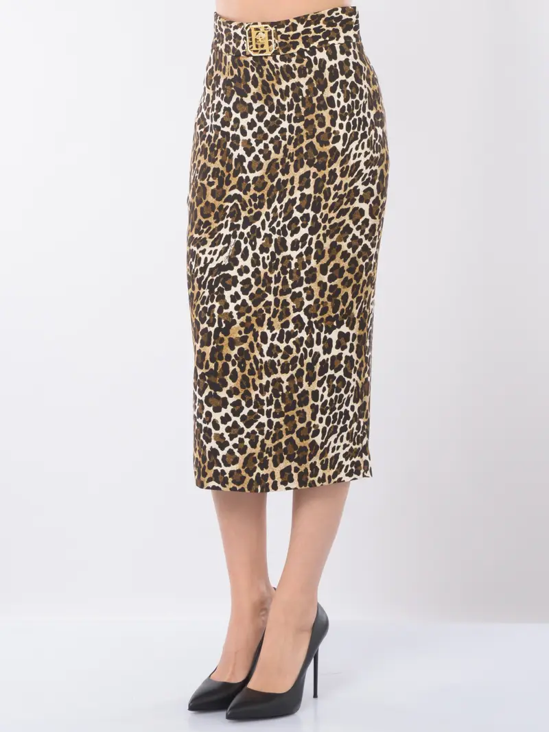 gonna lunga da donna Elisabetta Franchi a tubino animalier BEIGE