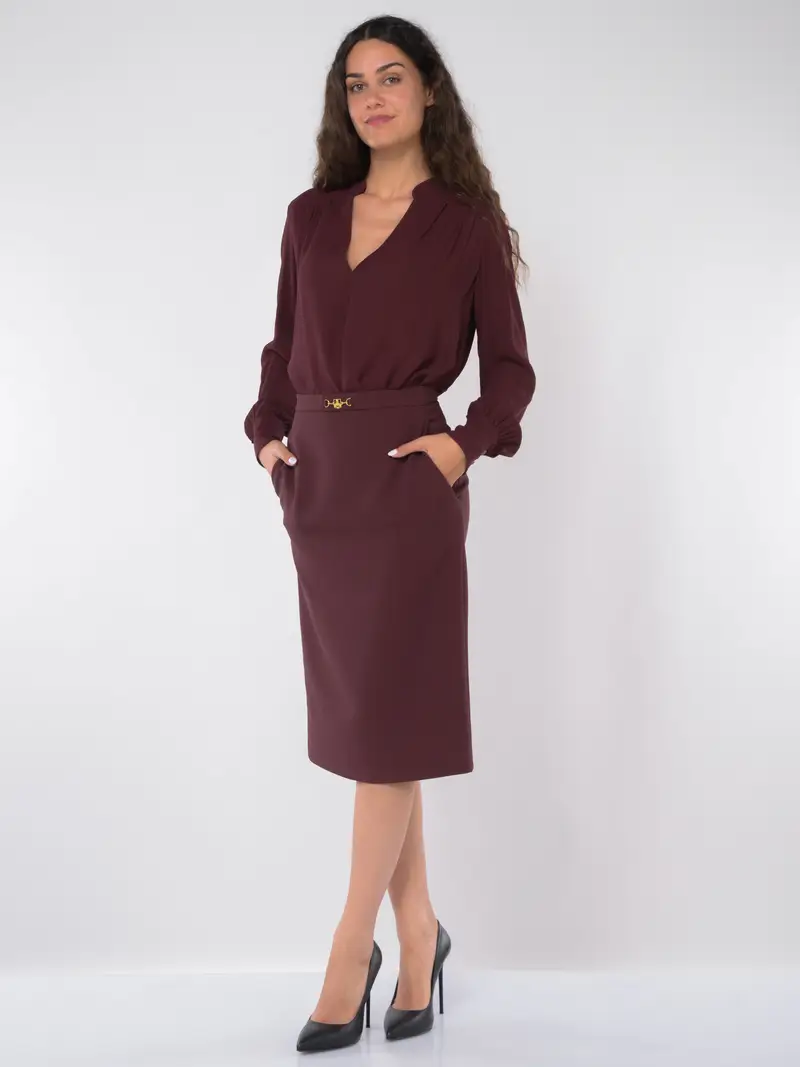 gonna lunga da donna Elisabetta Franchi a tubino in crepe stretch Rosso miniatura 2