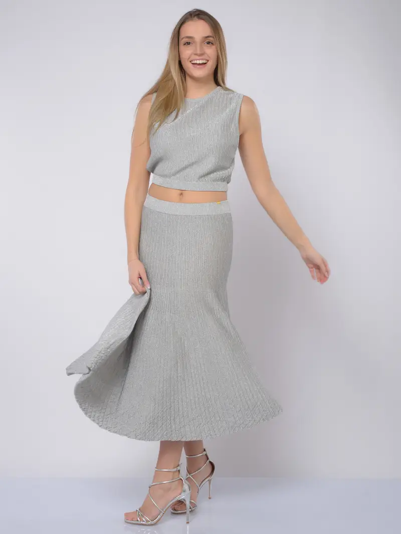 gonna lunga da donna Elisabetta Franchi in viscosa metallizzata Grigio miniatura 2