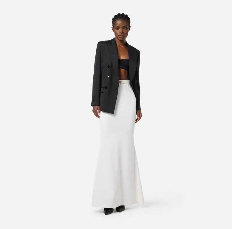 Gonna lunga in crêpe leggero con cintura