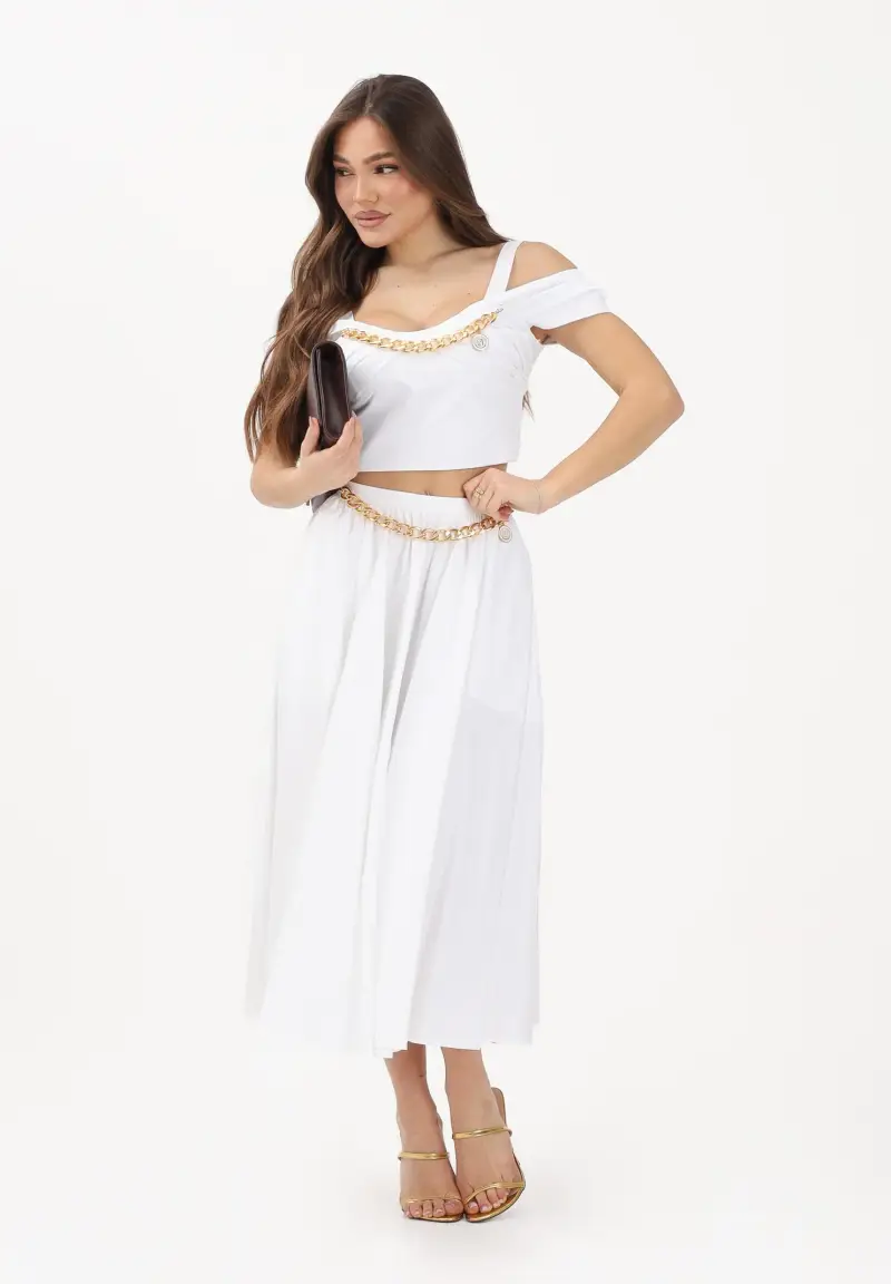 Gonna midi bianca da donna con dettaglio gioiello miniatura 2