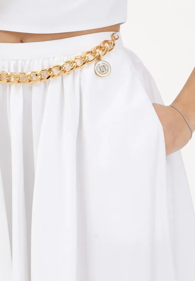 Gonna midi bianca da donna con dettaglio gioiello miniatura 3