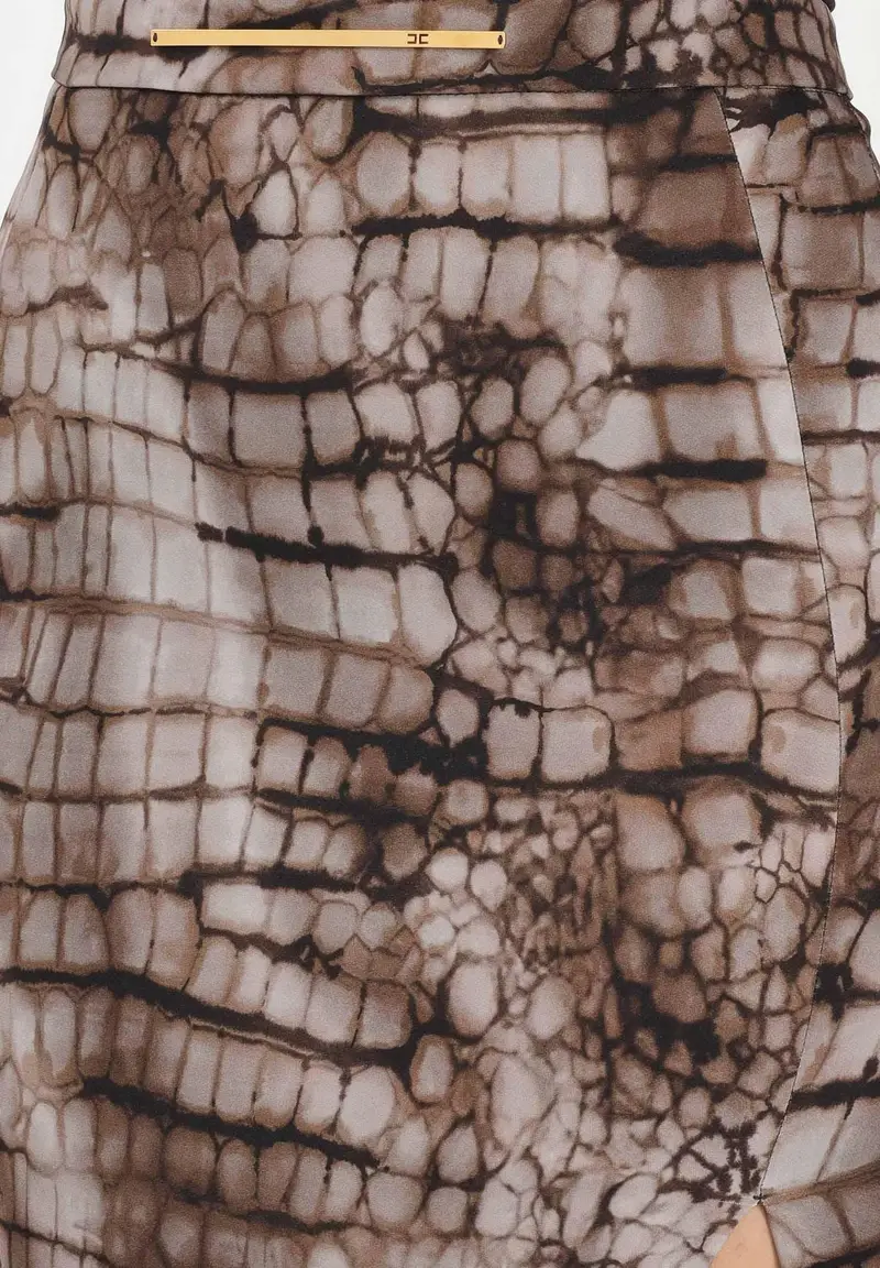 Gonna midi cacao da donna con stampa alligatore miniatura 3