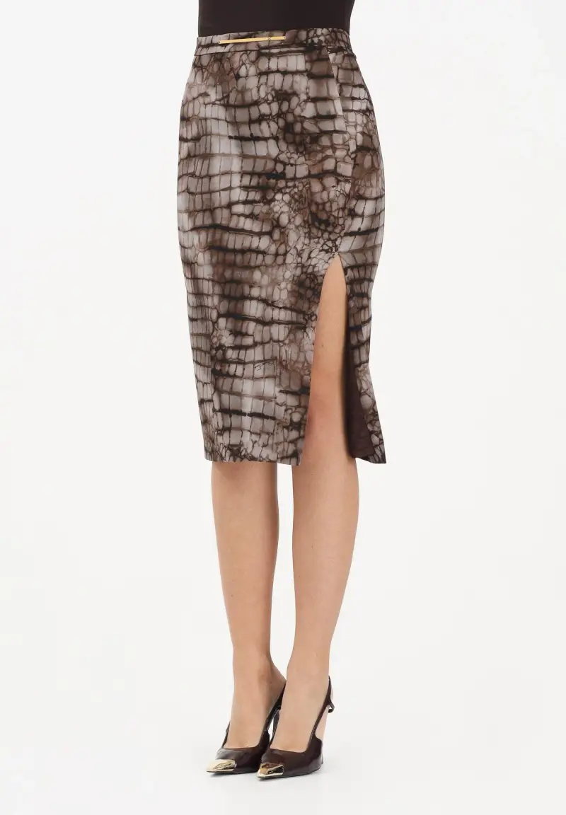 Gonna midi cacao da donna con stampa alligatore