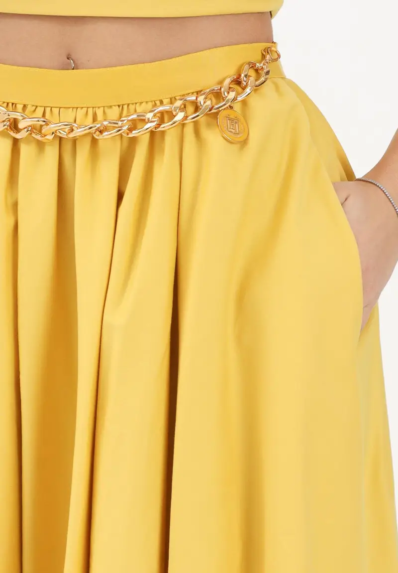 Gonna midi gialla da donna con dettaglio gioiello miniatura 3