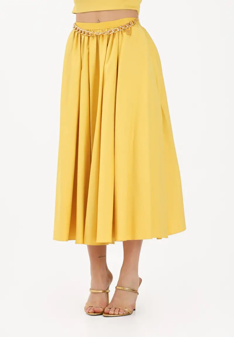 Gonna midi gialla da donna con dettaglio gioiello