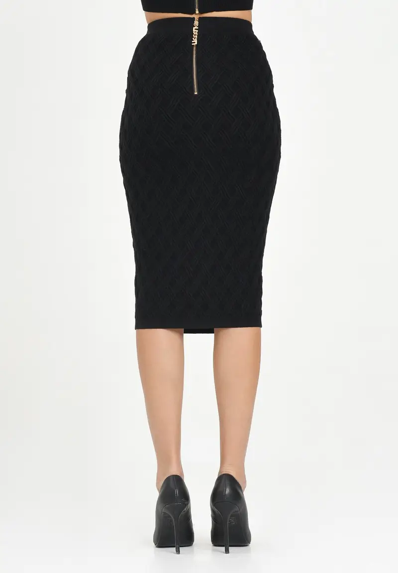 ELISABETTA FRANCHI Gonna midi in maglia nera da donna miniatura 3