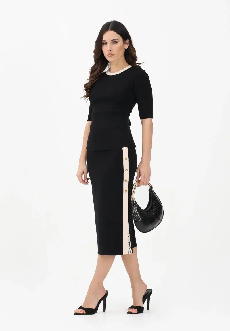 Gonna midi in maglia nera da donna miniatura 2