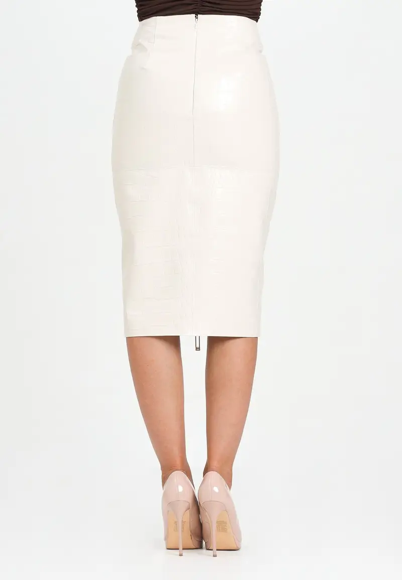 ELISABETTA FRANCHI Gonna midi latte da donna con texture stampa cocco miniatura 3