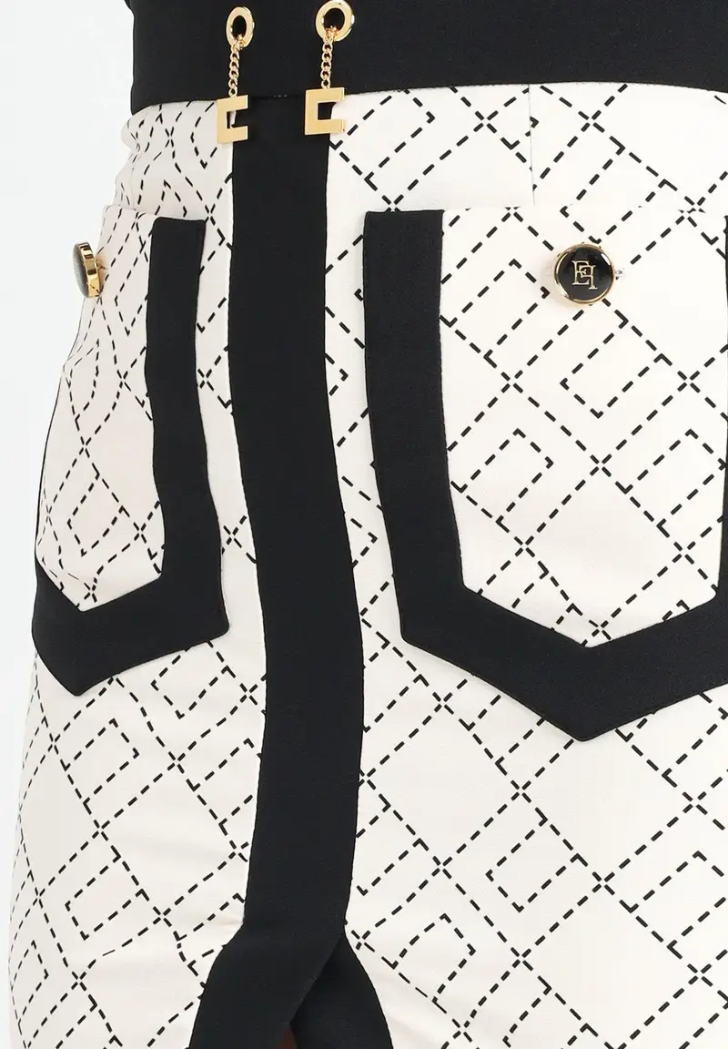 ELISABETTA FRANCHI Gonna midi latte e nero da donna con pattern logo miniatura 2