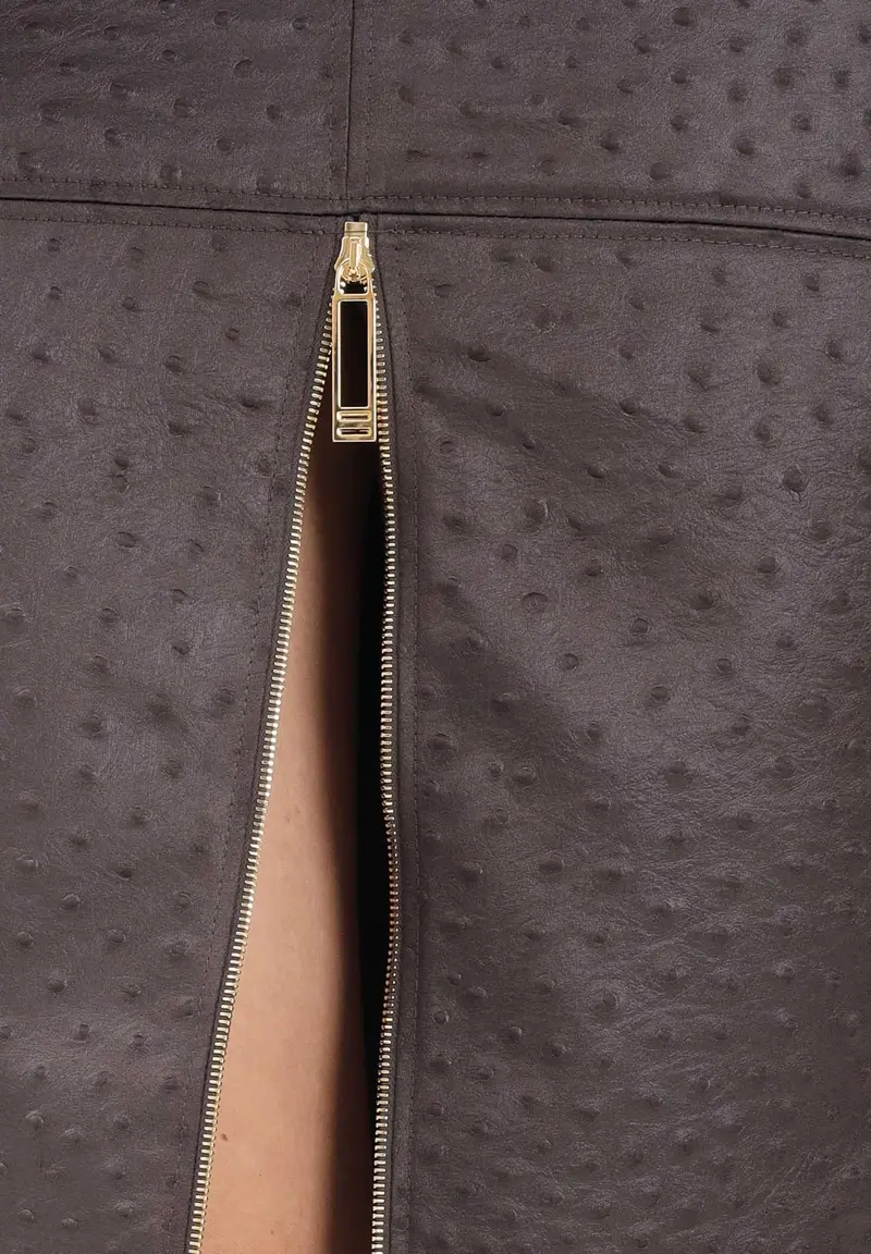 Gonna midi marrone da donna con stampa struzzo miniatura 3