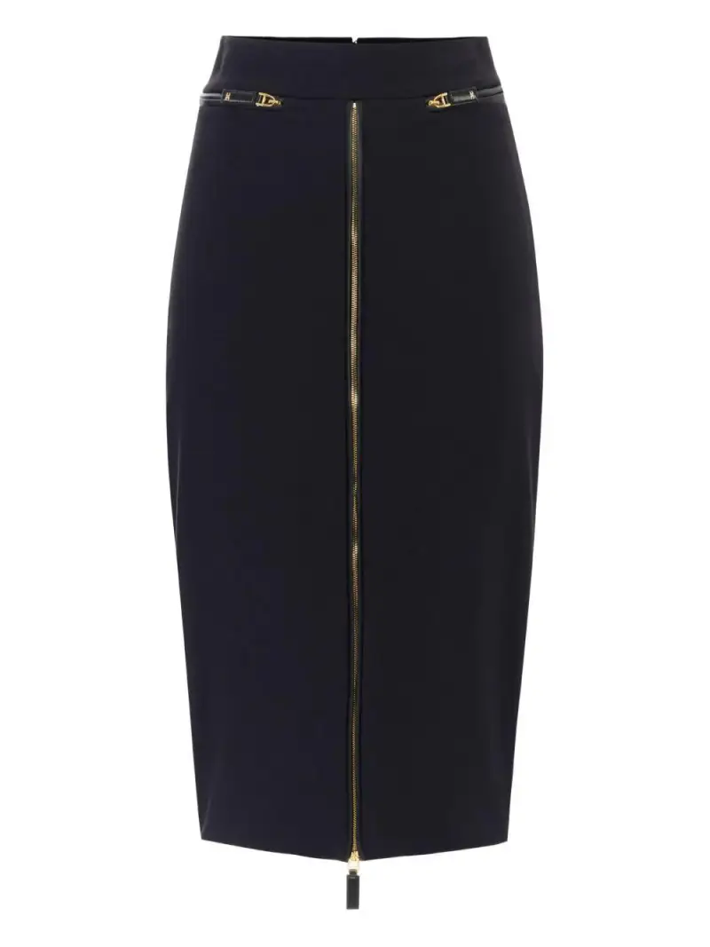 Gonna Midi Nera a Vita Alta con Zip Centrale Nero