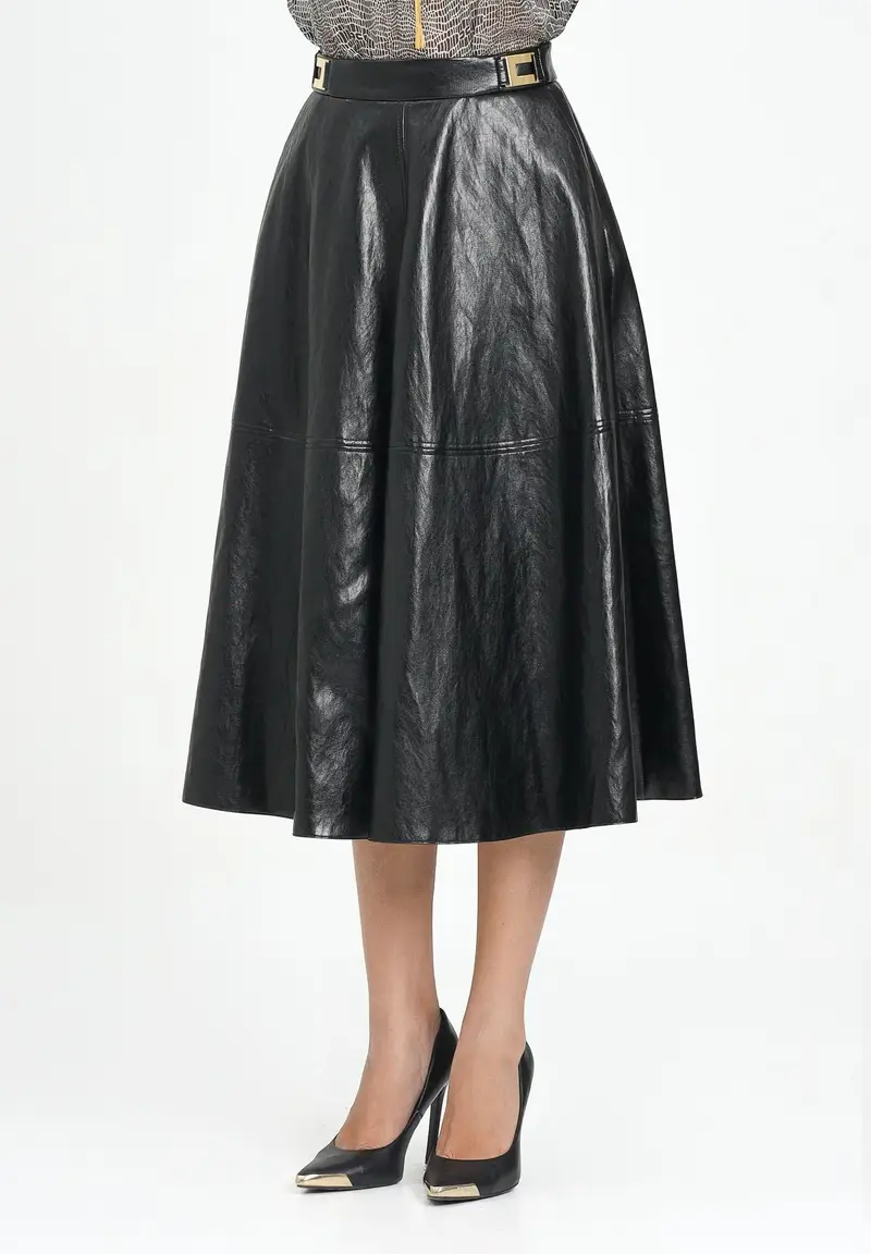 ELISABETTA FRANCHI Gonna midi nera da donna con dettagli logo