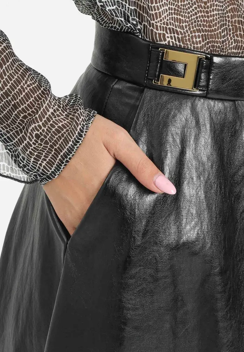 ELISABETTA FRANCHI Gonna midi nera da donna con dettagli logo miniatura 2