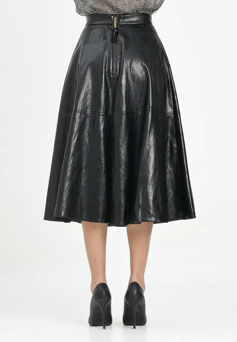 ELISABETTA FRANCHI Gonna midi nera da donna con dettagli logo miniatura 3