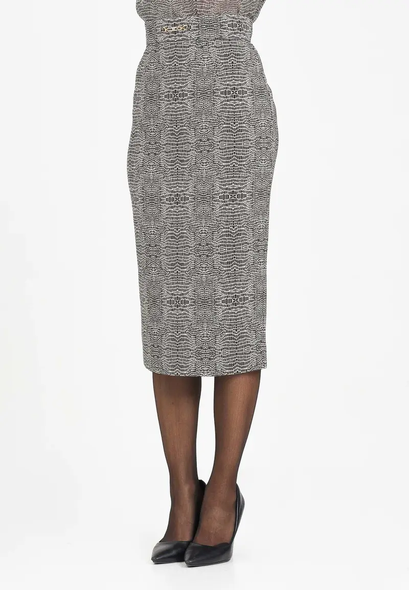 ELISABETTA FRANCHI Gonna midi panna e nera da donna con stampa con fantasia pitone