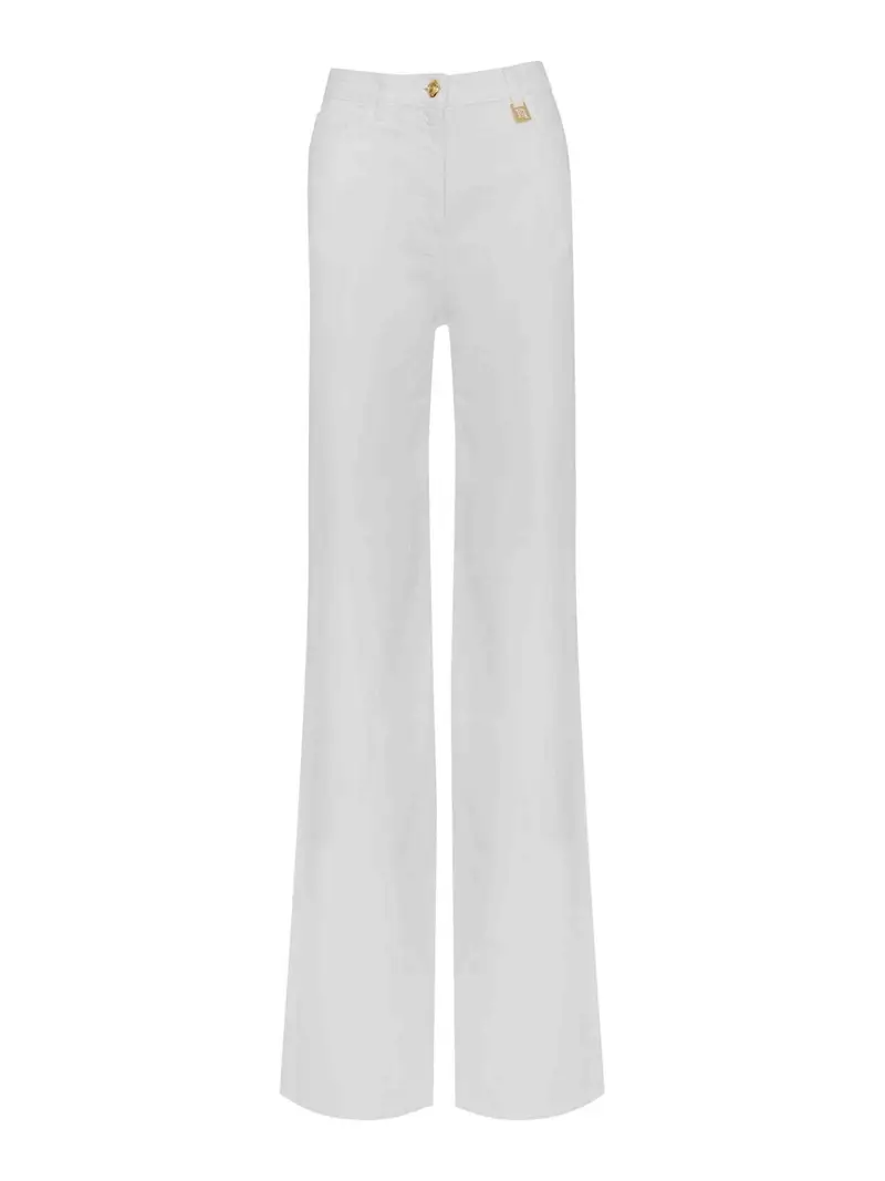 Jeans A Palazzo Con Dettaglio Logo Avorio Bianco