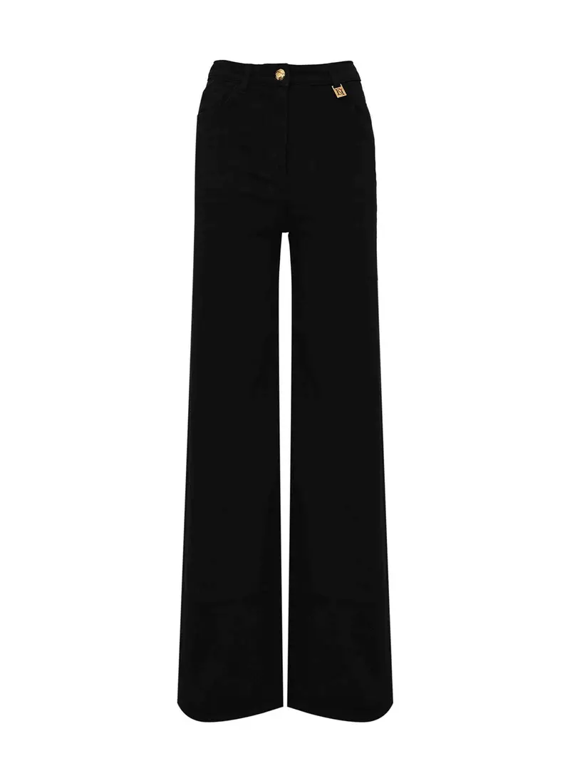 Jeans A Palazzo Con Dettaglio Logo Nero