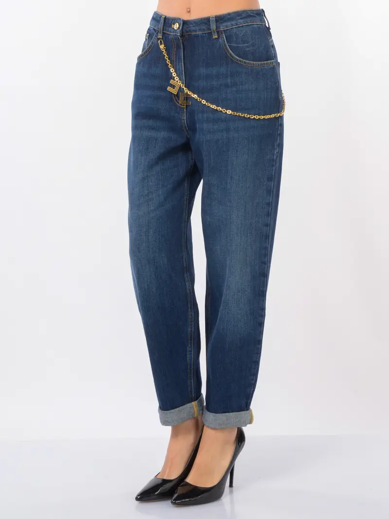 jeans da donna Elisabetta Franchi baggy con catena gioiello Blu