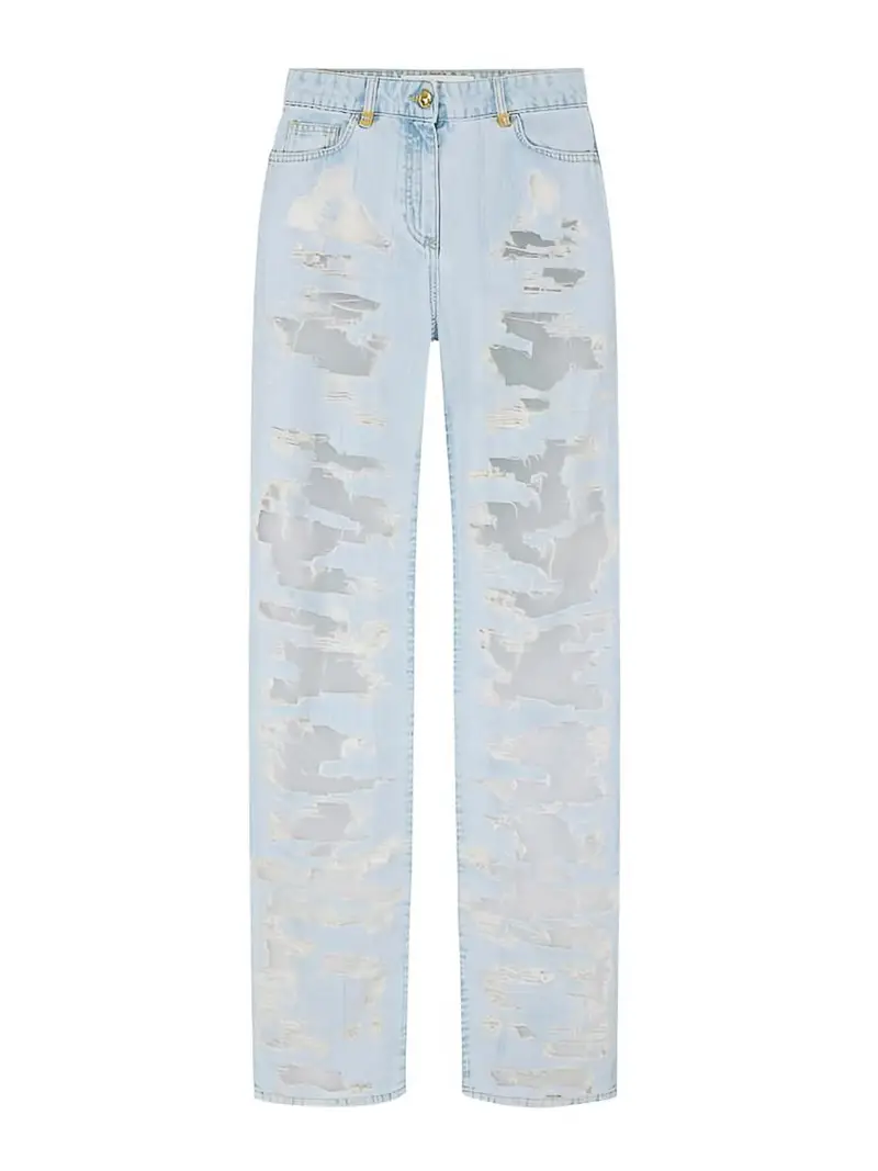 Jeans Palazzo Con Dettagli In Organza Denim