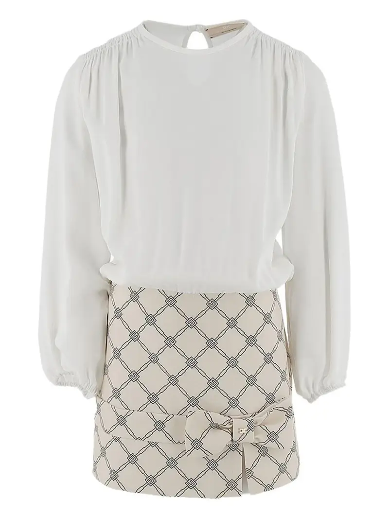 Abito avorio con blusa e gonna logata miniatura 3