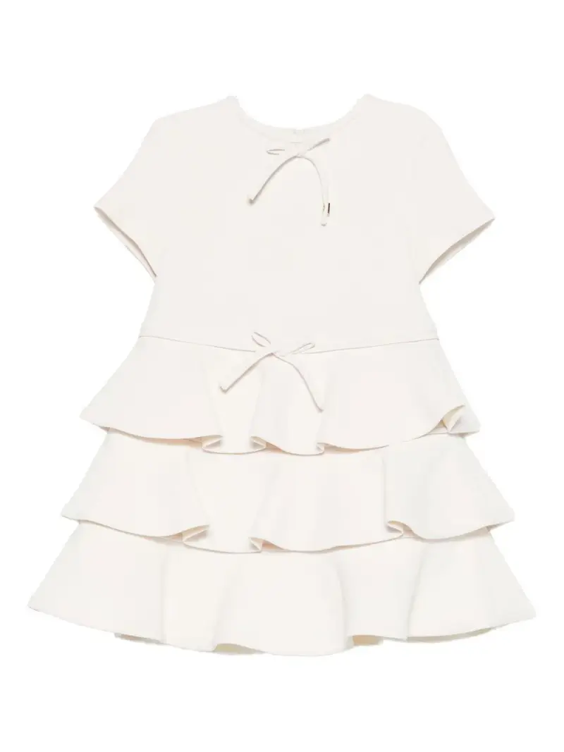 Abito panna arricciato con fiocco