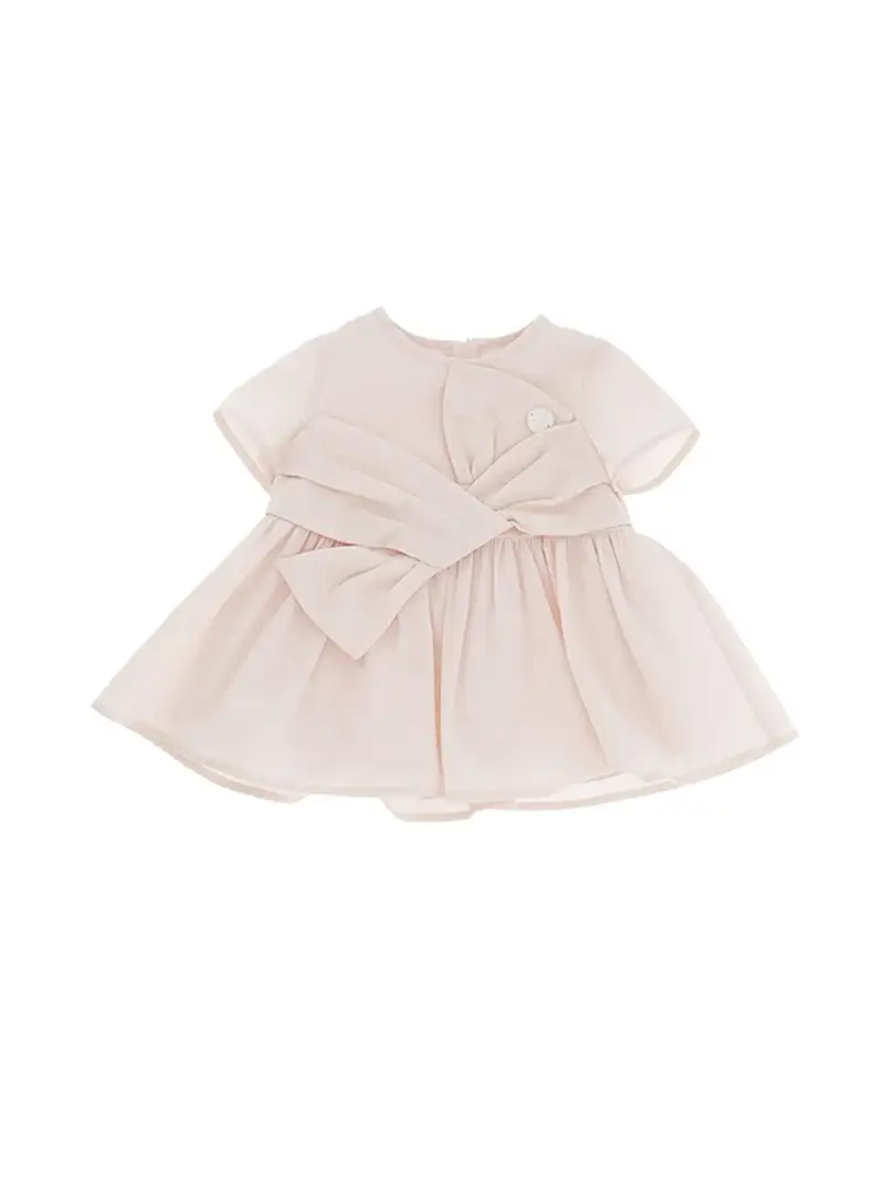 Abito rosa baby in tafetà con big fiocco neonata